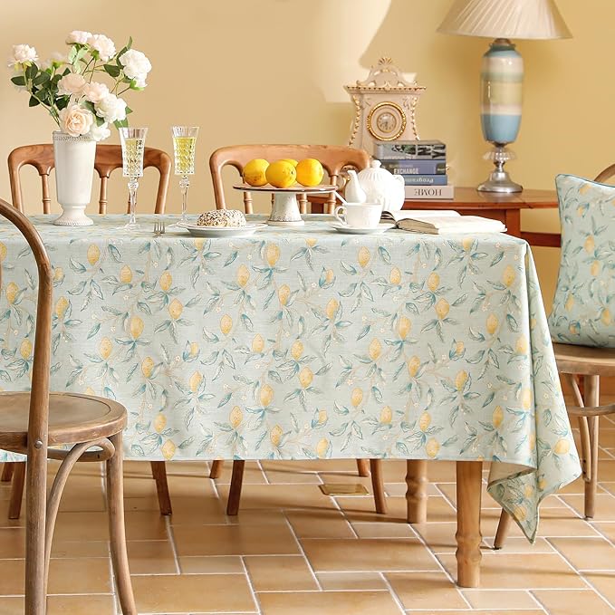 patdrea Designer Linen Green Small Square Tablecloth,Vintage Yellow Flowers Pattern Farmhouse Table Cloth,Home Table Cover Decor for Kitchen Dining Christmas,Thanksgiving,Party,55"x55"-Ania a
