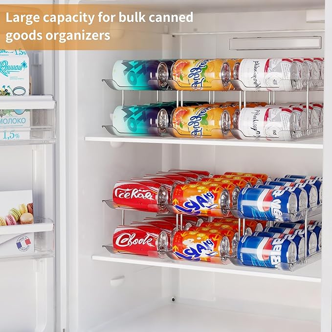 LXLXXL Can Organizer For Pantry Canned Food Goods Organizer For Cabinet Clear Automatic Rolling Can Storage Organizer Pantry Holders Rack, Holds Up to 48 Cans