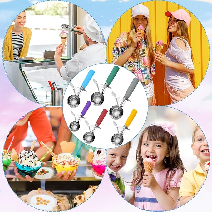 Hsei 6 Pcs Ice Cream Scoops Stainless Steel Cookie Portion Scoop with Handle for Baking Food Cookie Dough Cupcake Batter (Multi Color,40mm to 70mm)