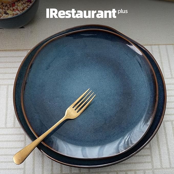 Organic Shape Restaurant Dinner Plates 11.65", Commerical Grade Catering Stoneware Plates in Ir-regular Organic Shape, Chip & Scratch Resistant, Glossy Reactive Glaze Blue, Case of 12