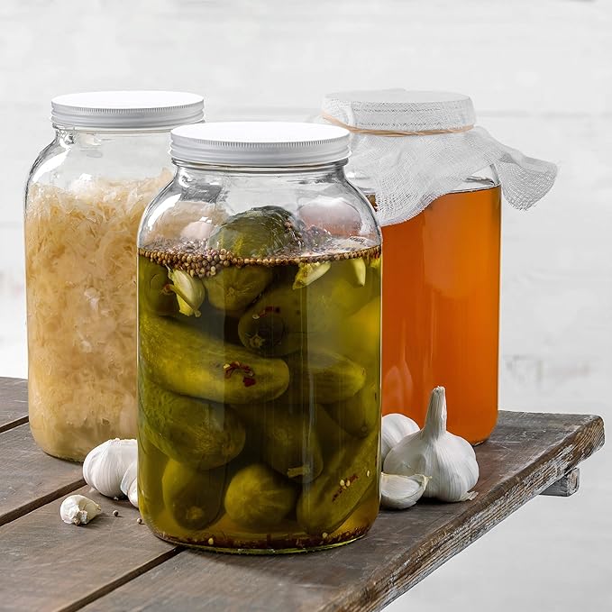 1 Gallon Glass Jar With Lid – 2 Pack Large Glass Jar With Airtight Metal Lids - USDA Approved BPA-Free Dishwasher Safe, Wide Mouth Sun Tea Jar, Gallon Mason Jar for Storage, Fermenting, And Brewing