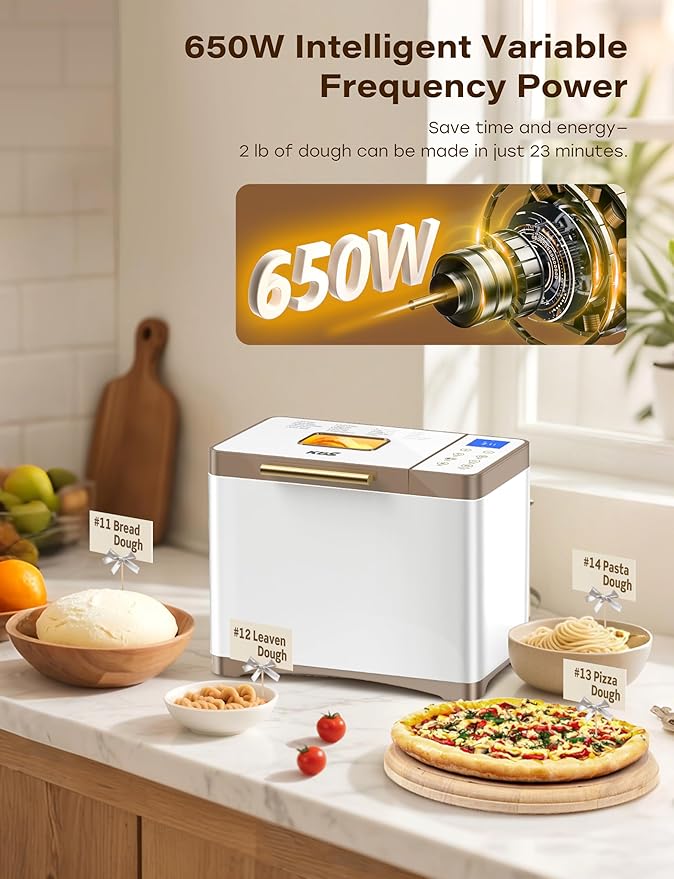 KBS 20-IN-1 Bread Maker with Custom Program, 650W Bread Machine with Nonstick Ceramic Pan & Stainless Steel Paddle, 2LB Bread Maker Machine, Polish Bread, Gluten-Free, Touch Panel, 15H Timer, 3 Colors