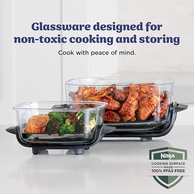 Ninja Crispi 4-in-1 Glass Air Fryer | 450°F | Non-Toxic | 4QT & 6-Cup Glass Containers w/Lids | Microwave, Freezer, Dishwasher Safe | Max Crisp, Air Fry, Bake, Recrisp | Frosted Lilac | FN101PR