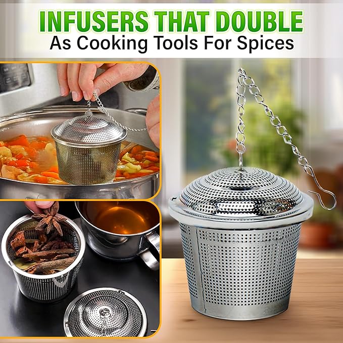 Set of 1 Large Tea Infuser, 1 Small Infuzers & Scoop With Bag Clip - Stainless Steel Tea Infuser for Loose Leaf Tea Steeper Tea Strainers for Loose Tea Diffusers for Loose Tea - Loose Tea Leaf Steeper