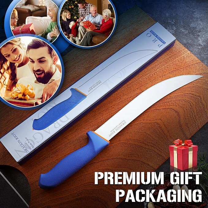 DRAGON RIOT Curved Butcher Breaking Knife,Super Sharp Carving Slicing Knife for BBQ,10 Inch Scimitar Blade for Meat Cutting,High Carbon Stainless Steel Cimeter Breaking Knives with Ergonomic Handle