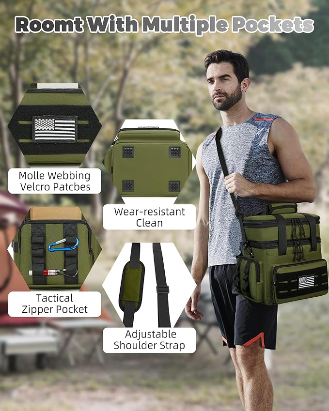 holuxer Tactical Lunch Bag & Lunch Box for Men - Large Double Deck Expandable Insulated Soft Adult Lunchbox for Work - Cooler Bag for Beach, Picnic, Camping,Outdoor，Travel (Green,16L)