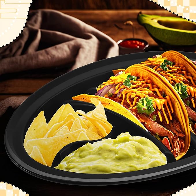 Roshtia 24 Pcs Taco Holder Fiesta Bulk with 2 Stand Holder 4 Compartments Plastic Tray for Soft and Hard Shell Tacos, Microwave Safe for Soft & Hard Shell Tacos(Black)