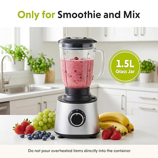 Simple Deluxe Food Processor Blender Combo, 300W Electric Kitchen Appliance with 1.5L Glass Jar, 6-Cup Chopper for Dough Meat Slicing Puree, Dual Speeds & Safety Lock, Black & Silver