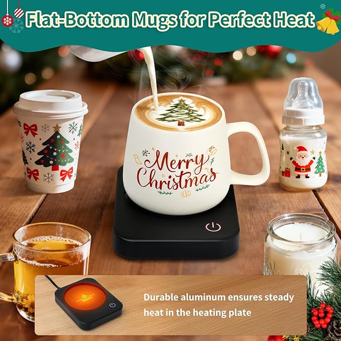 VOBAGA Coffee Mug Warmer for Desk with Auto Shut Off & 3-Temp Settings, Coffee Cup Warmer with Smart Safety Alert Home Office Accessory, Perfect for Coffee, Tea, Milk