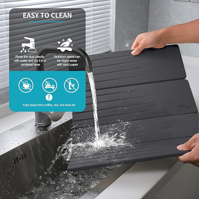 Extral Large Quick Dry Stone Drying Mat for Kitchen Counter,24x16 Inch Collapsible Eco-Friendly Absorbent Diatomaceous Earth Mat for Dishes Cups (Deep Gray-Upgraded Version, 24x16 inch)