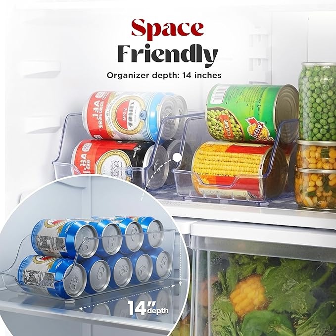 Utopia Kitchen Soda Can Organizer and Dispenser for Refrigerator/Pantry - Durable Can Storage Organizer Fridge & Kitchen Organization - (Clear, Set of 6)
