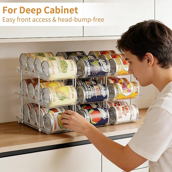 LXLXXL Can Organizer For Pantry 6 Tier*3 Canned Food Goods Organizer For Cabinet Clear Automatic Rolling Can Storage Organizer Pantry Holders Rack