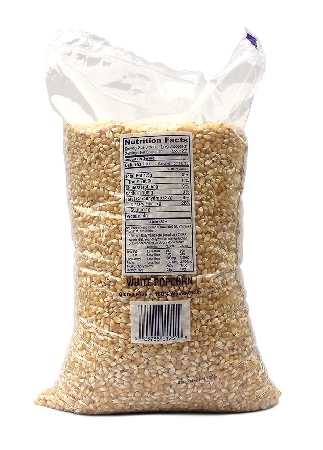 Snappy White Popcorn Kernels for Popping, Non-GMO Whole Grain, Works in Machines, Air Poppers and Stovetops, 12.5 lb Bulk Bag
