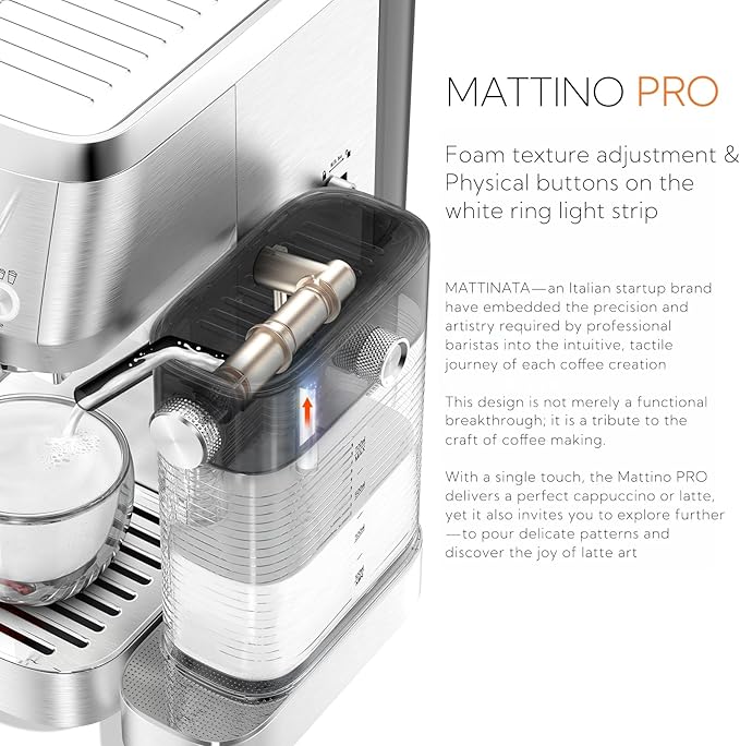 MAttinata CM1632 Cappuccino Machine 20 Bar, Professional Espresso Machines Coffee Maker for Home with Automatic Milk Frothering System, Barista Compact Latte Maker for Coffee Lovers, Stainless Steel
