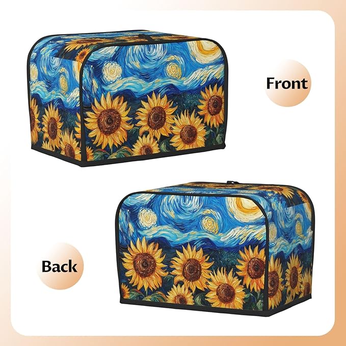 Starry Sky Sunflower Toaster Cover 2 Slice, Cute Country Bread Machine Cover, Washable Toaster Kitchen Small Appliance Cover Stain Resistant,with Top Handle