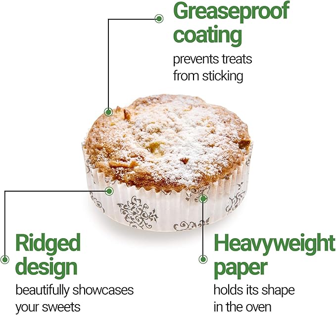 Panificio 4 Ounce Baking Cups, 200 Ridged Cupcake Liners - Oven-Ready, Freezable, Black And White Paper Muffin Cases, Disposable, Vintage Floral, For Wedding Parties, Baby Showers - Restaurantware