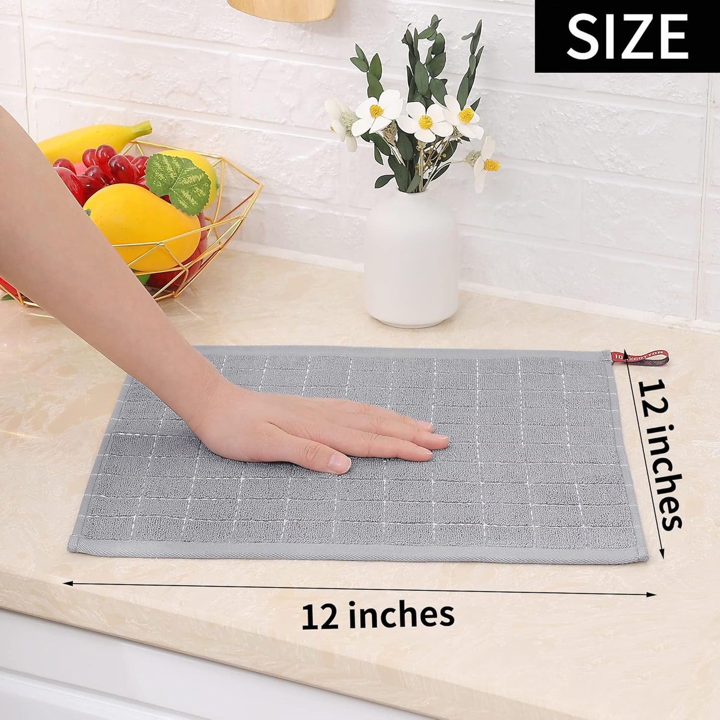 Homaxy 100% Cotton Terry Kitchen Dish Cloths, Ultra Soft and Absorbent Dish Towels for Kitchen, Suitable for Drying and Washing Dishes, 12 Pack, 12 x 12 Inches, Light Grey