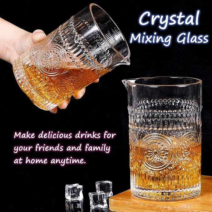 Gusnilo Cocktail Stirring Glasses for Whiskey Cocktail Mixing Glass 24oz Mixing Glass Mixing for Stirring Drinks,Old Fashioned Crystal Bar mixing Glass 710ml Cocktail Stirring Glasses 2PCS