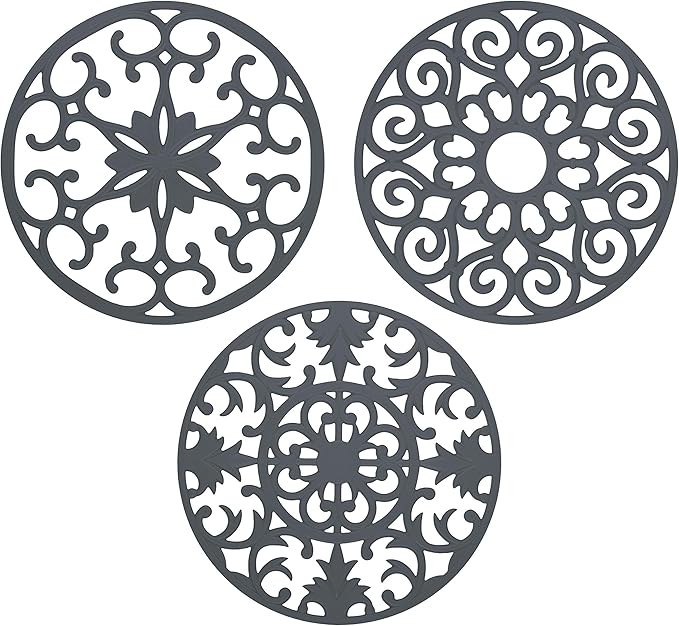 GASARÉ, Extra Large, Thick, 10" Silicone Trivets for Hot Dishes, Pots, and Pans, Hot Pads for Countertops, Flexible, Dishwasher Safe, 10 x ¼ Inches, Set of 3, Gray