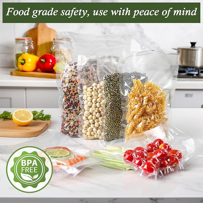 Vacuum Sealer Bags For Food - 100 Quart 8" x 12" - Commercial Grade BPA Free Bag - Durable Customized Size Food Vac Bags for Storage and Sous Vide Cooking - Puncture Prevention