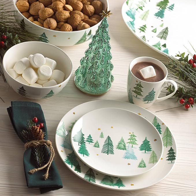 Lenox 893565 Balsam Lane 12-Piece Dinnerware Set, Green, Christmas, Holiday Hosting