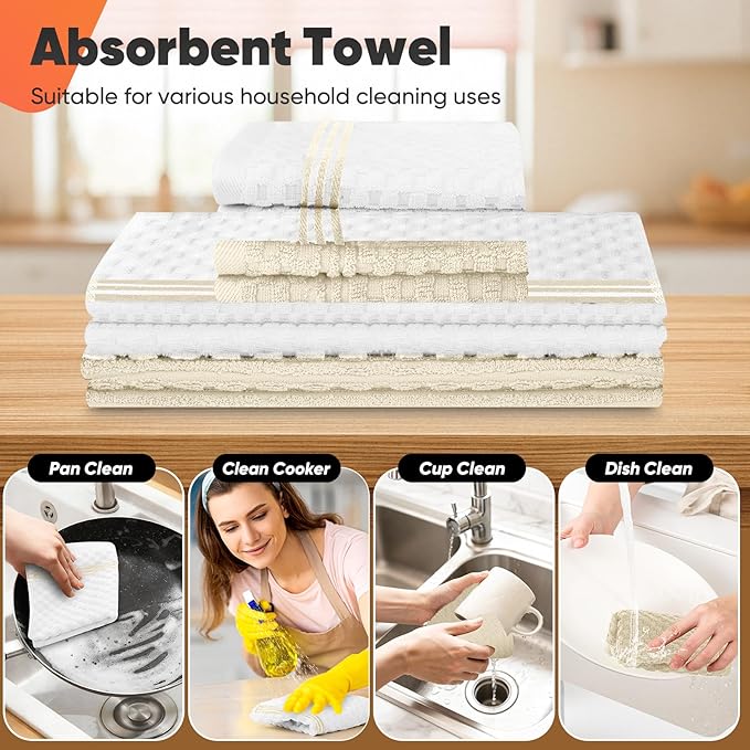 Oven Mitts Kitchen Towels and Dishcloths with Pot Holders Sets, Oven Gloves Hot Pads 500°F Heat Resistant with Silicone Grip, Include 2 Cooking Gloves/2 Potholders/4 Kitchen Towels/4 Dish Towels