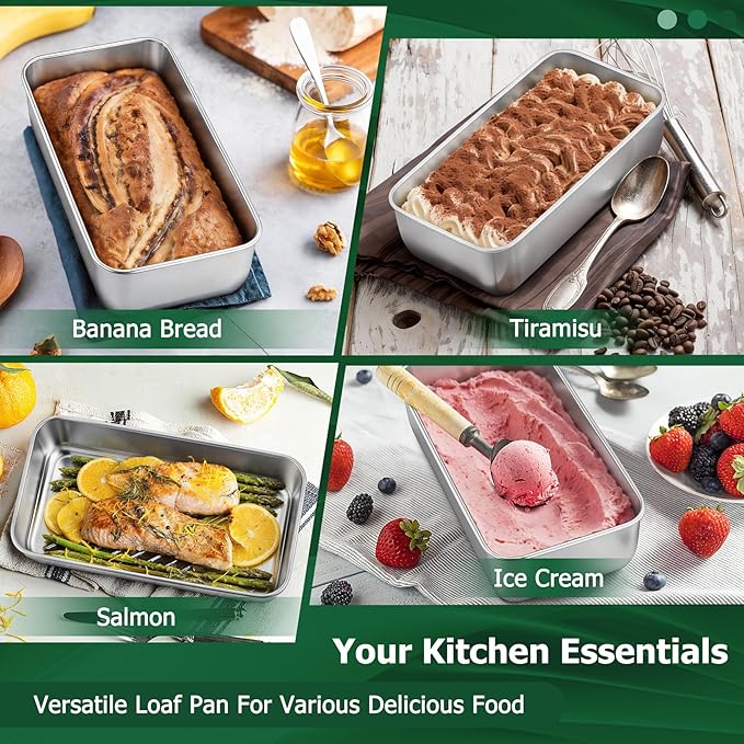 TeamFar Loaf Pans for Baking, 9 × 5 Inch Stainless Steel Loaf Bread Pans Tins for Homemade Bread/Brownies, Healthy & Sturdy, Oven & Dishwasher Safe - Set of 8