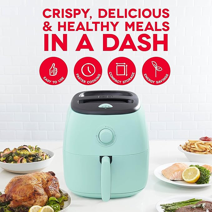 Dash Tasti-Crisp™ Air Fryer - AirCrisp® Technology - Compact Design with Adjustable Temperature Control - Nonstick Fry Basket & Auto Shut-Off Feature - 6 Quarts - Aqua