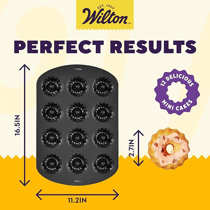 Wilton Gold Premium Non-Stick Warp-Resistant Bakeware, Made without PFAs, Mini Fluted Tube Pan,12- Cavity, 16.5 x 11.2 in, Packaging May Vary (Pack of 3)