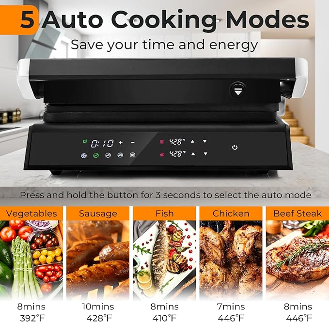 Giantex Panini Press Sandwich Maker, 3-in-1 Electric Indoor Grill, 2 Removable & Dishwasher Safe Non-Stick Plates, Drip Tray, 5 Auto Modes, Upper & Lower Independent Temperature Control, 4 H Timer