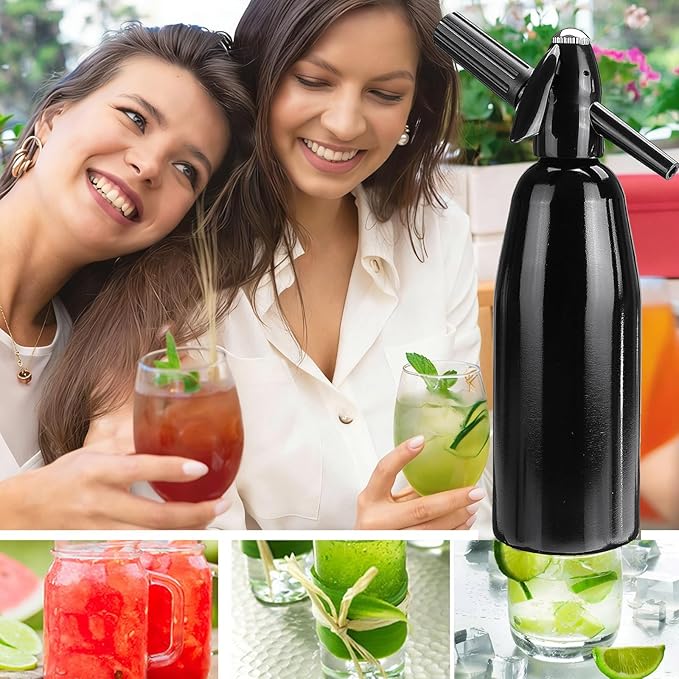 Soda Siphon,1L Sparkling Water and Soda Maker, Portable Carbonated Water Machine, Aluminium Soda Maker for Home & Outdoor, for Cocktails DIY Any Drinks,(8 gram CO2 Cartridges Not Included)