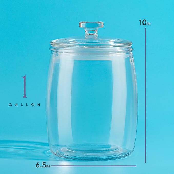 kitchentoolz Large Glass Cookie Jar with Airtight Lid - 1 Gallon Storage Container for Candy, Flour, Sugar, Pet Food & Dog Treat Canister - Pack of 1