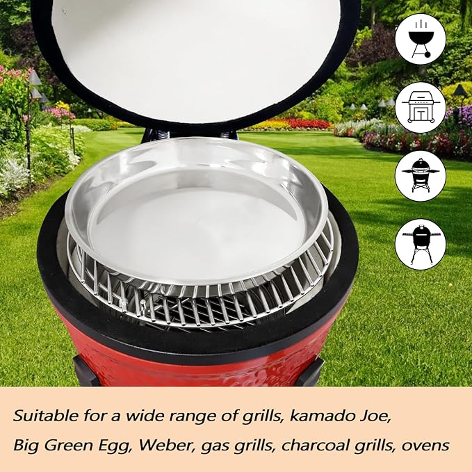 Vankey 12in Deep Dish Drip Pan, Stainless Steel Pizza Pan Fits For Kamado Joe, Roast Pan For Big Size Green Egg & Acorn & Weber Grills & Smokers
