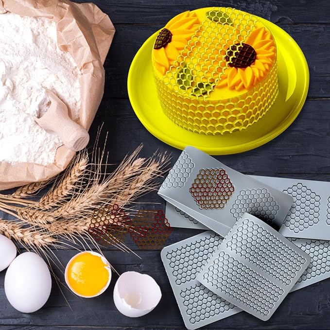 4PCS Honeycomb Mold,Tuile Molds Silicone Honeycomb Baking Mold,Beehive Mold Silicone Fondant Molds 3D Beehive Candy Silica Molds,Chocolate Mold Set Sugar Bees for Cake Decorating