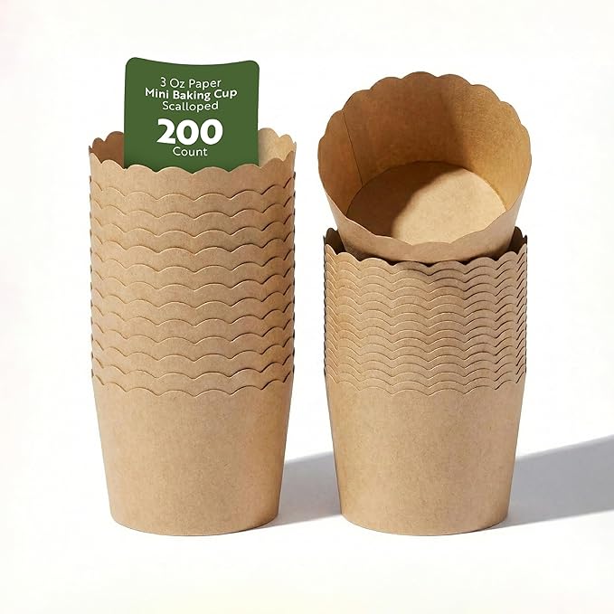 Restaurantware Panificio Premium 6 oz Kraft Paper Classic Baking Cup: Paper Baking Cups Perfect for Muffins Cupcakes or Mini Snacks - Scalloped - Disposable and Recyclable - 200ct Box