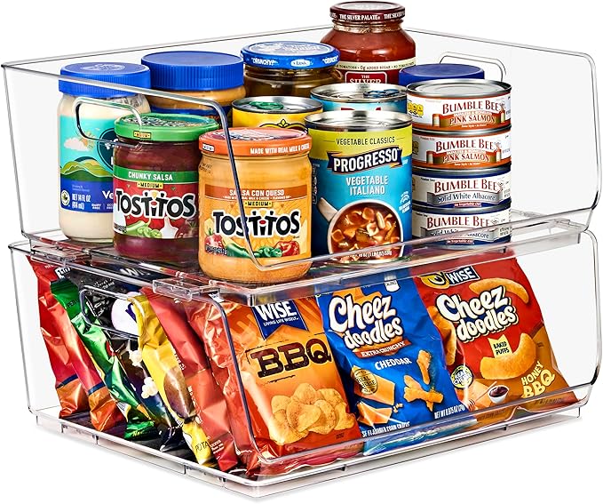 Sorbus Stackable Storage Bins Open Front - Clear Storage Bins - Pantry Bins for Storage and Organization - Acrylic Stackable Bins for Kitchen - Clear Pantry Organizer Bins (Large 2 Pack)