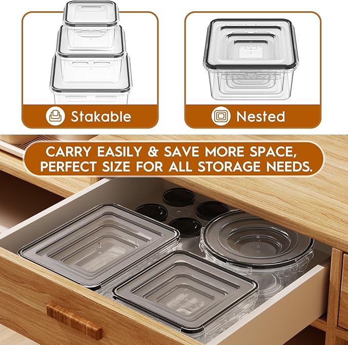 44 PCS Food Storage Containers with Lids Airtight (22 Containers & 22 Lids), Leak proof Meal Prep Container Set for Kitchen Storage, BPA-free, PVC-free Plastic, Microwave/Dishwasher Safe, Labels & Pen