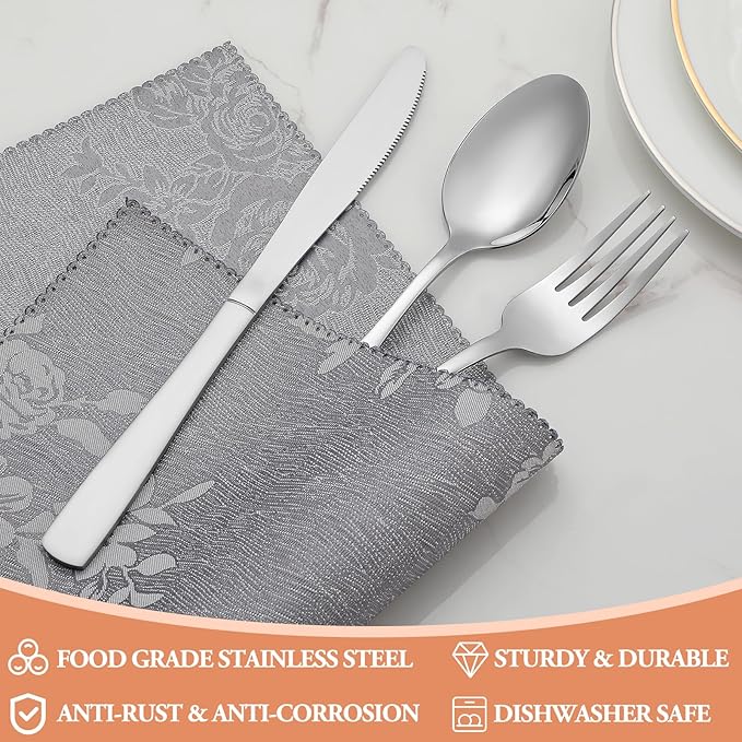 20 Pcs Silverware Set, Stainless Steel Flatware Set for 4, Food-Grade Cutlery Set, Mirror Polished Tableware Eating Utensils Set for Home Kitchen, Include Knife Fork Spoon Set, Dishwasher Safe