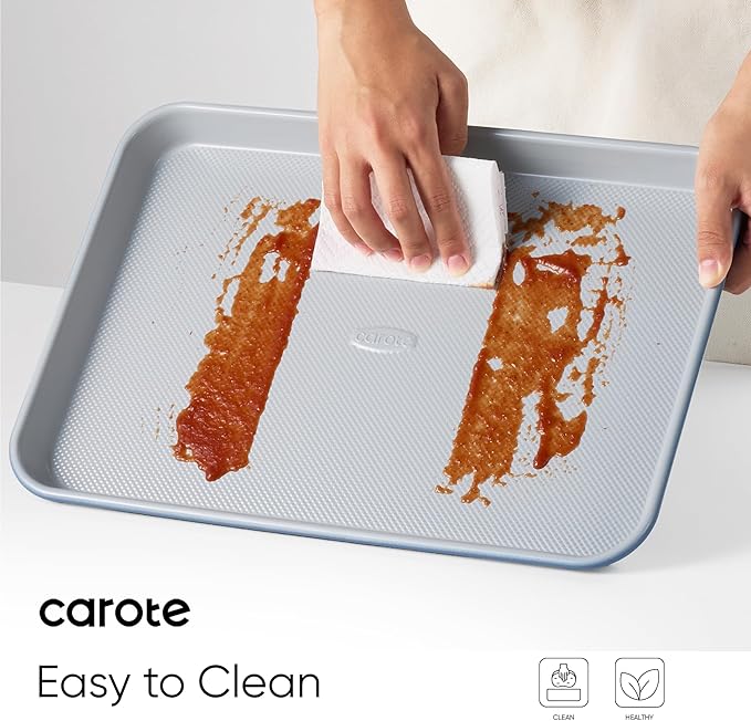 CAROTE 3-Piece Baking Pan Set - Bakeware Set, Baking Sheet Set Including 13 Inch 15 Inch 17 Inch Sheet Pan, Cookie Sheet for Baking, Royal Violet, Blue & Grey