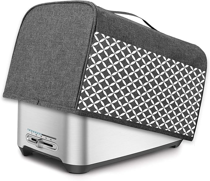 Yarwo 4 Slice Toaster Cover with Pockets and Top Handle, Nylon Toaster Cover Fits for Most 4 Slice Long Slot Toasters, Gray with Grid