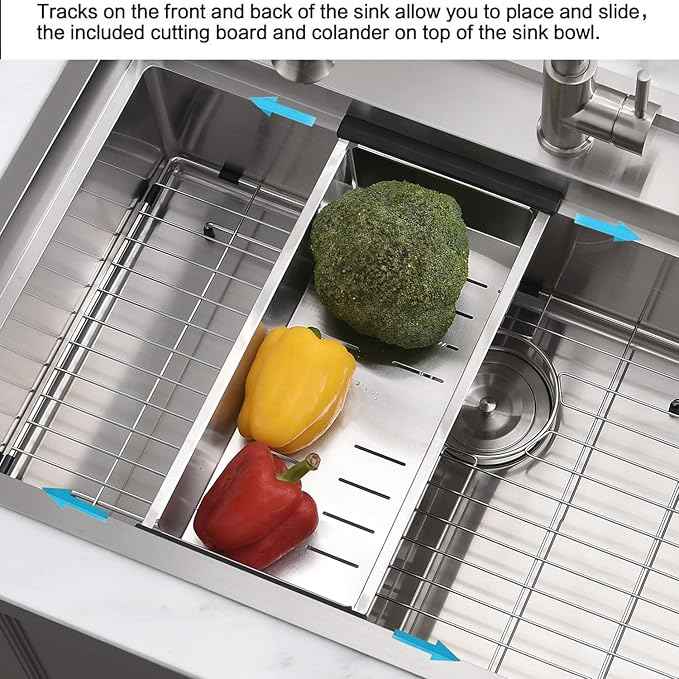 30 Inch Drop In Kitchen Sink Splash Guard Workstation - VOKIM 30 Inch Drop In Sink Stainless Steel Single Bowl 16 Gauge 10'' Deep Handmade Kitchen Sink with Cutting Board& Strainer