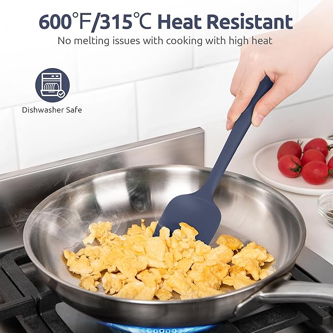U-Taste 18/8 Stainless Steel Measuring Cups and Spoons Set of 10 and 600ºF Heat Resistat Silicone Flexible Baking Spoon Spatula & Cooking Scoop Spoonula (Midnight Blue)