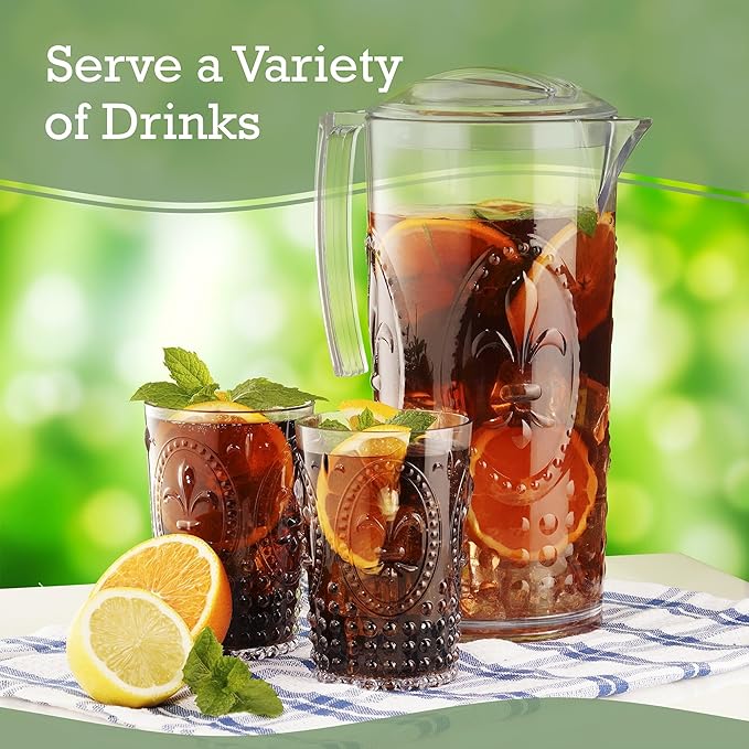 Muldale Plastic Pitcher and Glasses Set with Lid - BPA Free Large Acrylic Jug Set of 5 - Outdoor Water Pitcher Set - Jarra Para Jugo - 77oz Sangria Pitchers