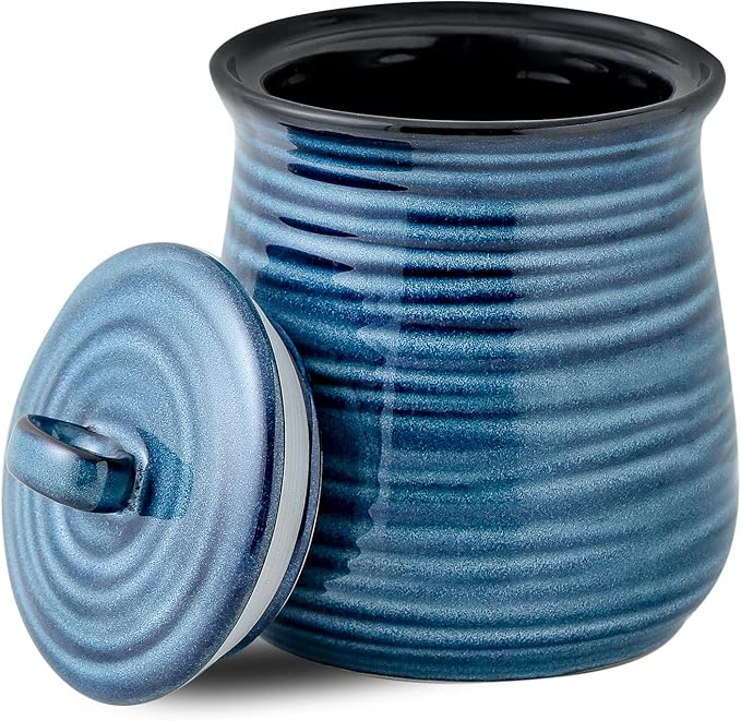 HASENSE Ceramic Food Storage Jar, Coffee Canister with Lid, Cookie Candy Jar for Kitchen, Serving for Dog Treat Sugar Loose Tea Flour Coffee Beans Rice Snack Storage 30 FL OZ (Blue)