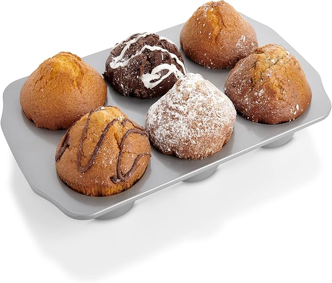 Mrs. Anderson's Baking Nonstick 6-Cup Jumbo Muffin Pan, Carbon Steel with Non-Stick Coating, PFOA Free, 13 x 8.75-Inches
