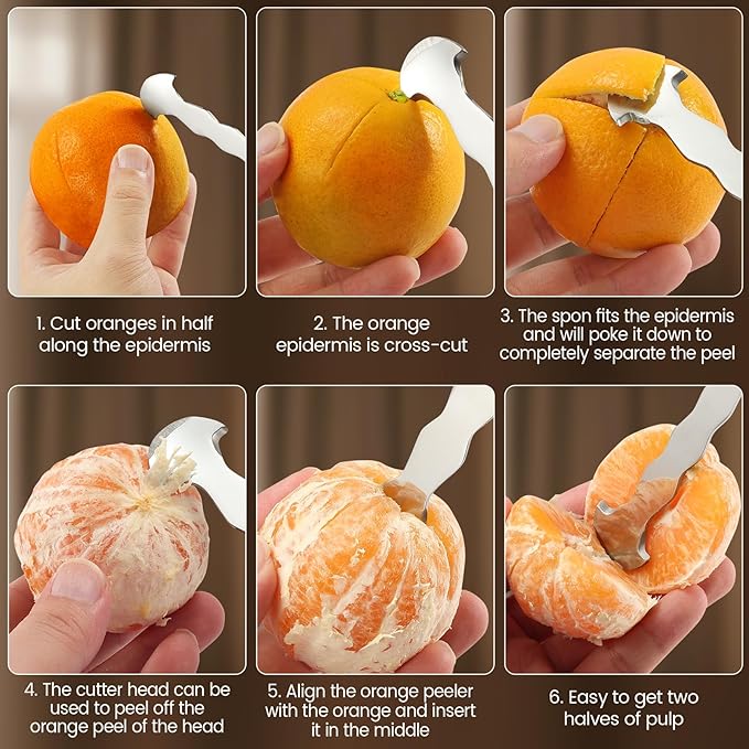 2 Pcs Stainless Steel Orange Peeler Citrus Peeler Fruit Remover Opener Ergonomic Safe Cutter & Slicer Tool for Grapefruits, Lemons
