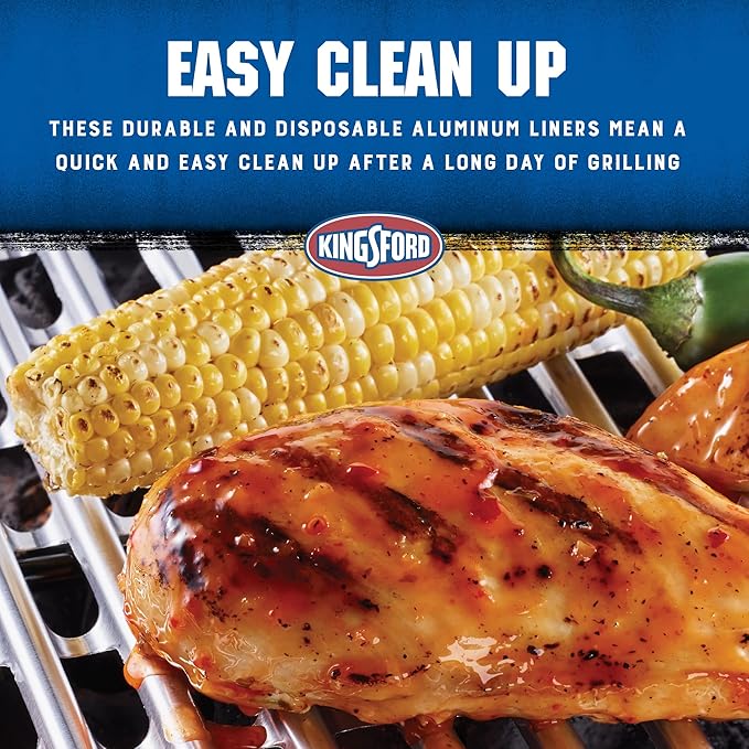 Kingsford® Heavy Duty Aluminum Grilling Foil Liners, 4ct | 14.75” x 9” Foil Grill Liners for Grilling, Cooking, and Steaming Extra Tough Grilling Accessories (Pack of 2)