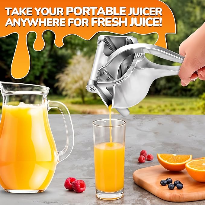 Aluminum Alloy Fresh Fruit Juice Extractor - Hand Juicer Squeezer, Non-Slip Ergonomic Grip, Easy to Use & Clean, 8.7" Length with 0.6L Capacity - Efficient Extraction of Citrus, and Other Fruits
