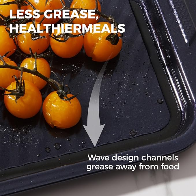 HONGBAKE 9-Piece Non Stick Bakeware Sets with Wave Texture for Reduced Grease, 0.8mm Thick Non Toxic Baking Pans Set, Includes Stackable Cookie Sheets for Oven Cooking, Shimmer Blue