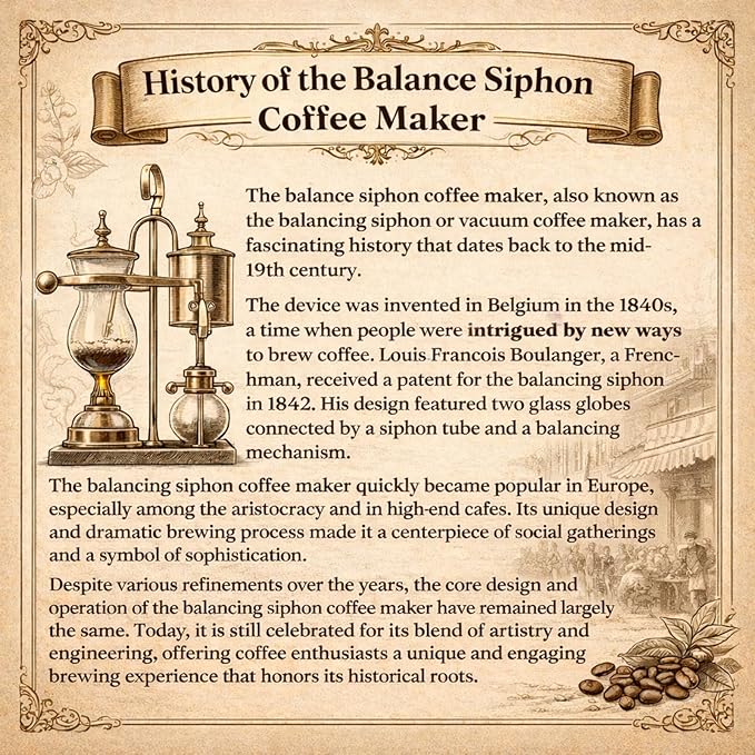 Nispira Belgian Balance Syphon Vacuum Coffee Maker, 500ml Vintage Gravity Brewing System, Gold & Peacock Blue Finish, Manual Tabletop Coffee Brewer